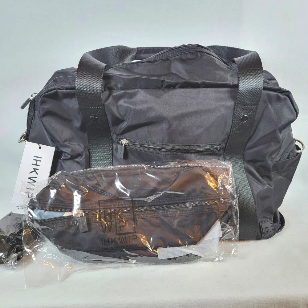 IHKWIP Unisex Packable Duffel Bag Cosmetic Case Toiletry Bag Black Travel Gym